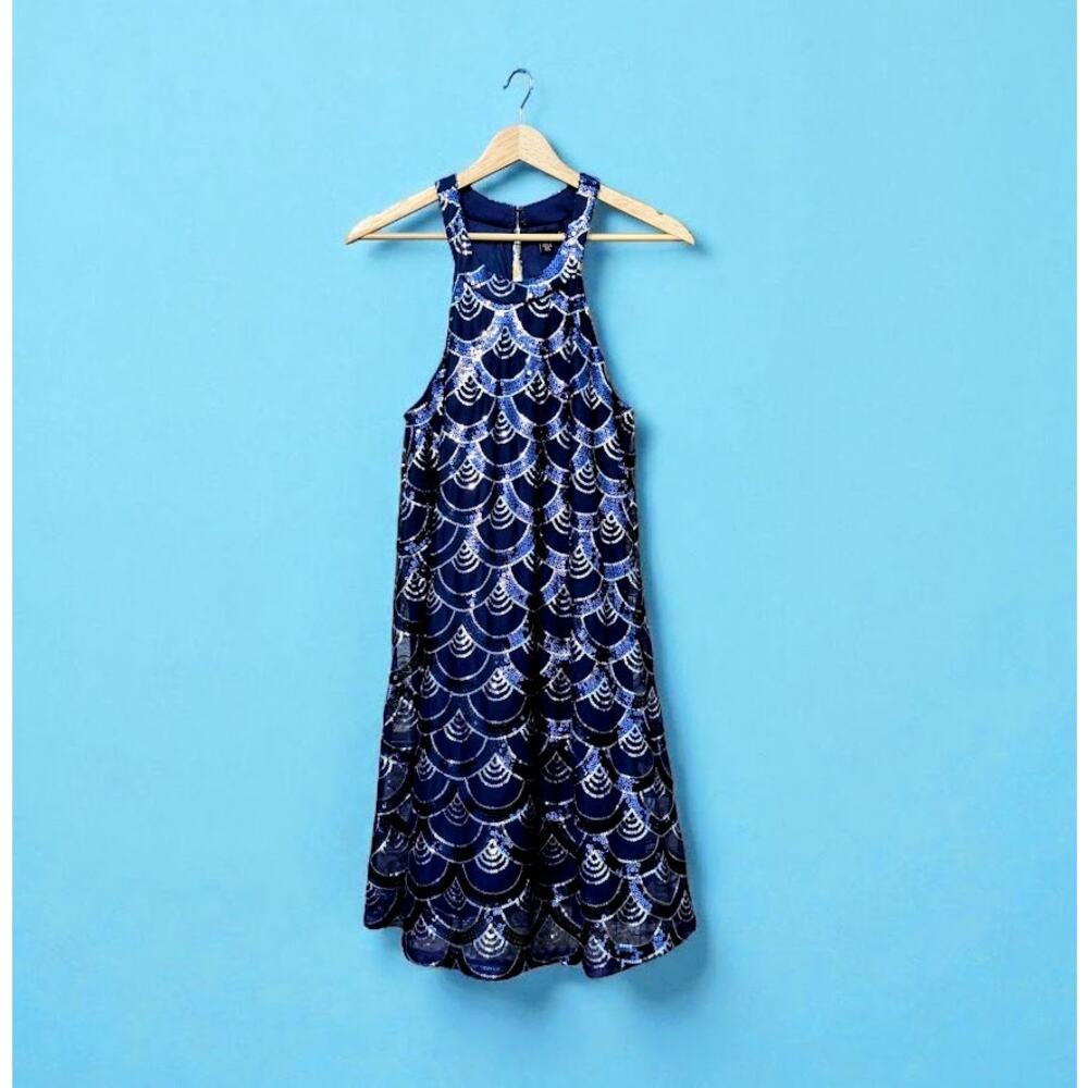 City Triangles Trapeze Blue Sequin Party Dress L